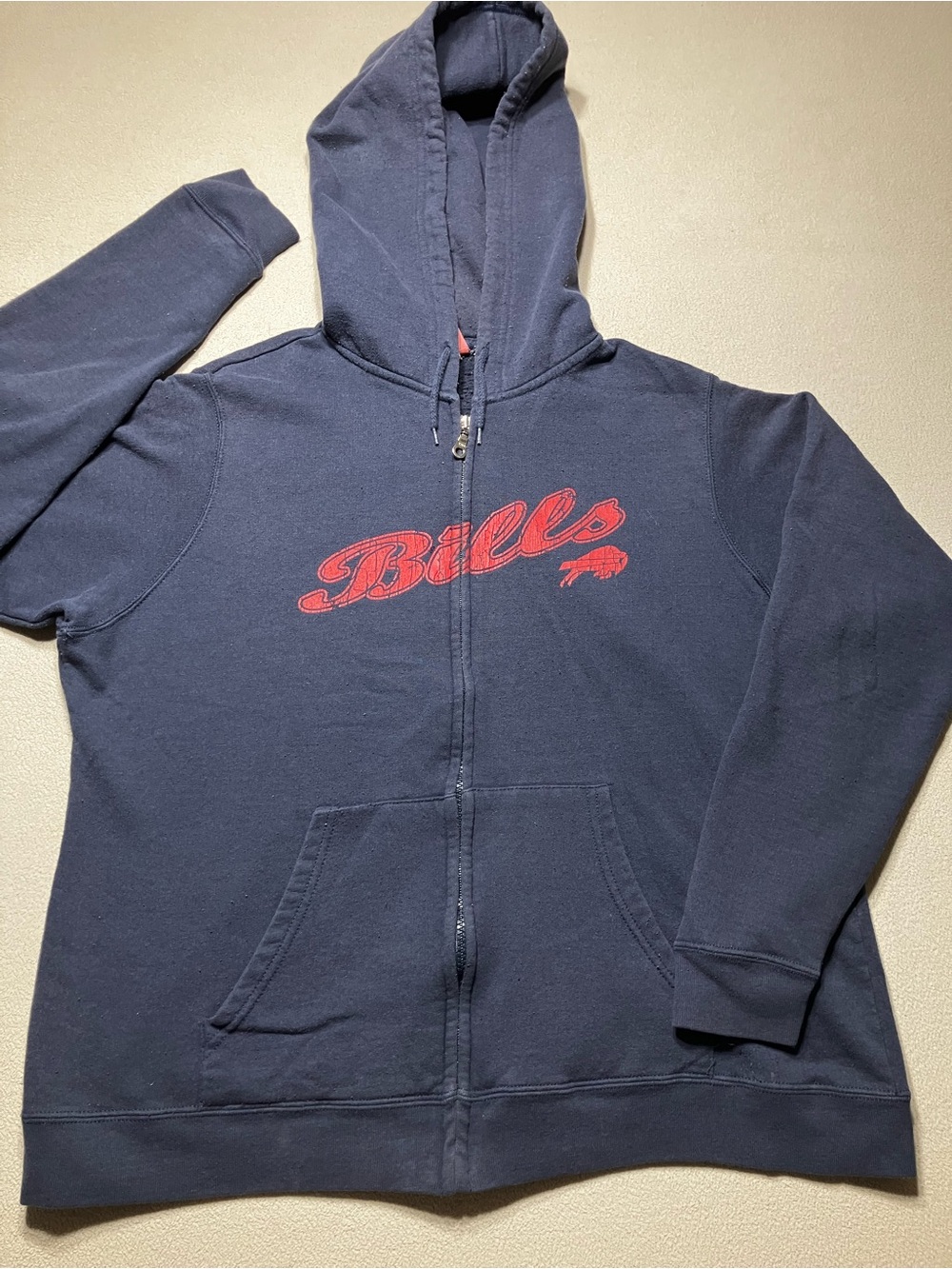 Vintage Buffalo Bills Hoodie Womens Large NFL For Her Full Zip Navy Blue Script